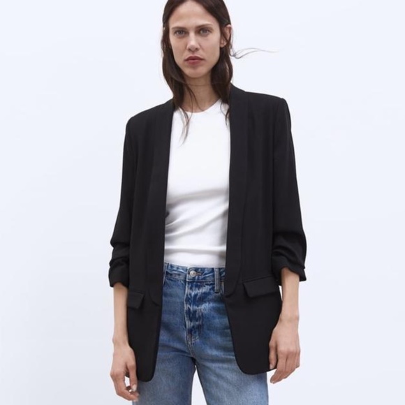 NWT Zara Black Crepe Oversized Boyfriend Blazer - Picture 3 of 12